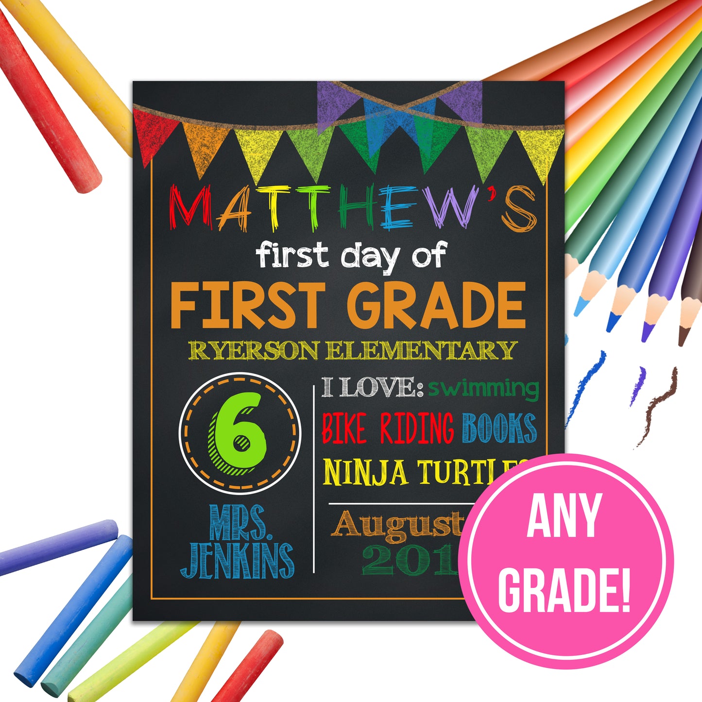 Chalkboard Inspired School Sign | ANY GRADE