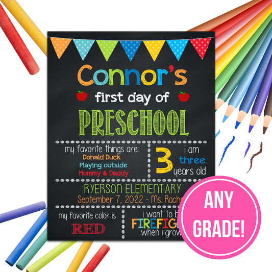 Boys Back To School Signs | ANY GRADE