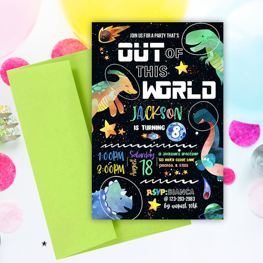 Space Dino Party Invitation