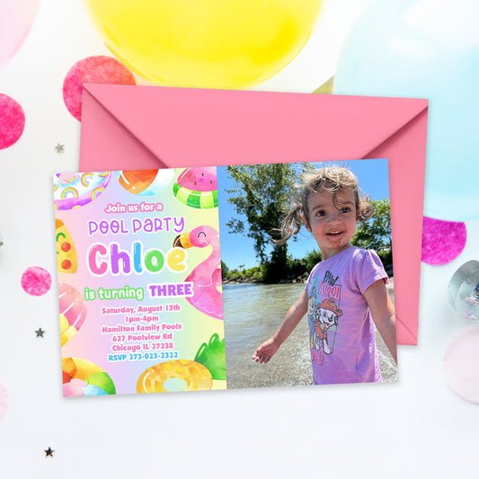 Girls Pool Party Birthday Invitation