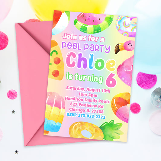 Girls Pool Party Invitations