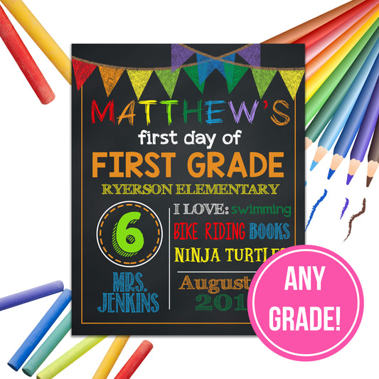 Chalkboard Inspired School Sign | ANY GRADE