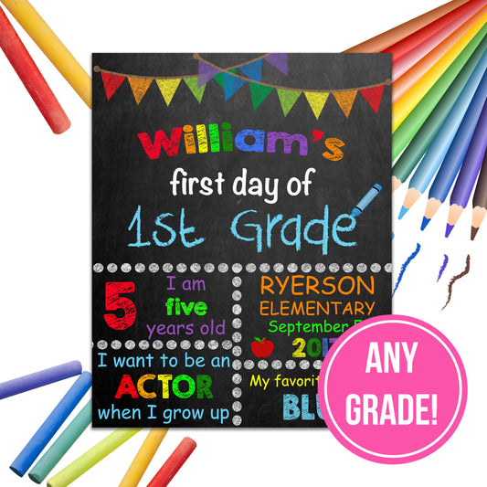 Chalkboard Inspired First Grade Sign | ANY GRADE