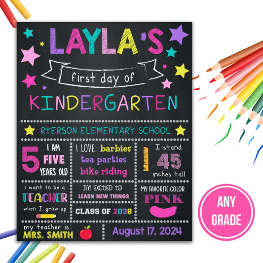 Girls Printable Back To School Sign | ANY GRADE